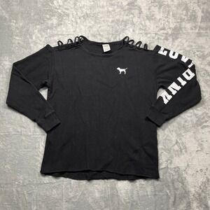 PINK Victoria's Secret Sweatshirt Women Black Cage Cutout Sleeve Pullover XS